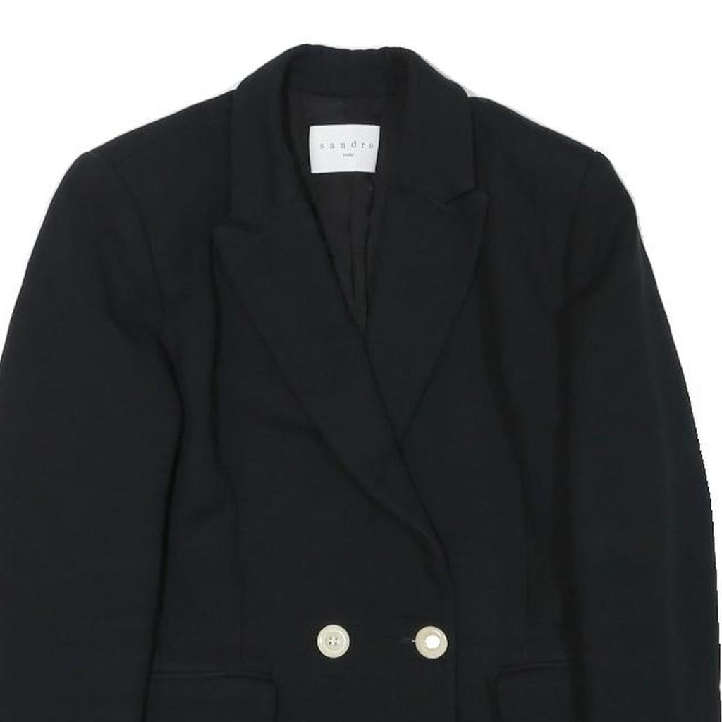 SANDRO Womens Black Wool Blend Double Breasted Jacket XS Button Closure Plain