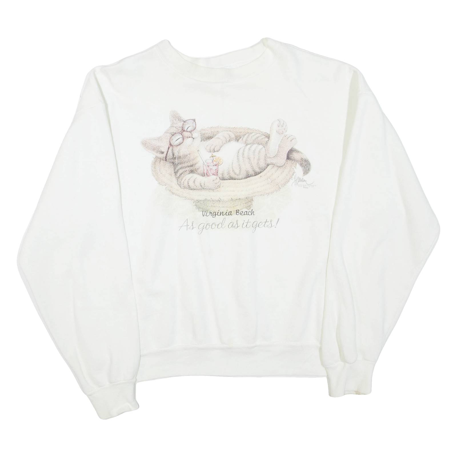 OCEAN FASHIONS Virginia Beach Womens Sweatshirt White Crew Neck USA L