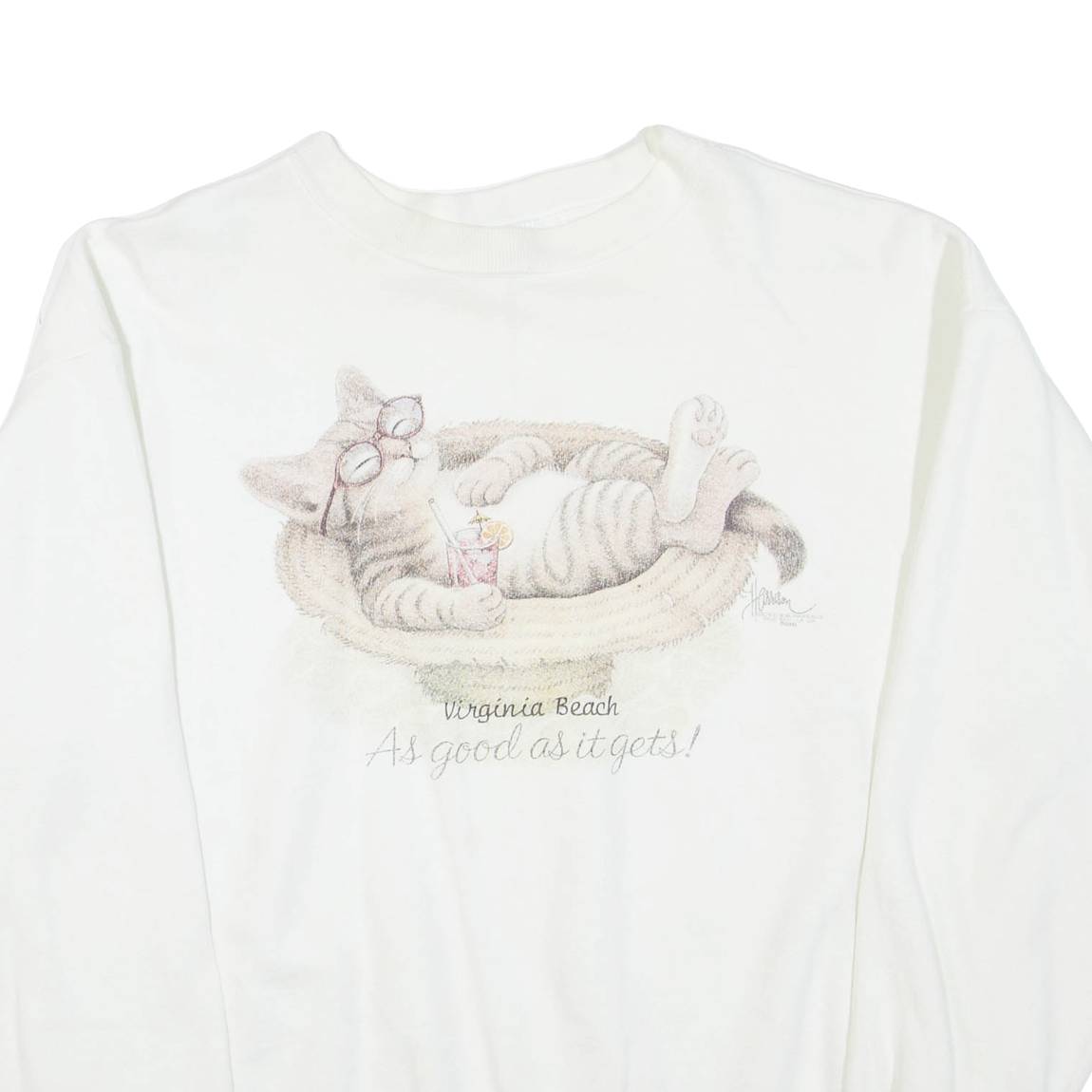OCEAN FASHIONS Virginia Beach Womens Sweatshirt White Crew Neck USA L