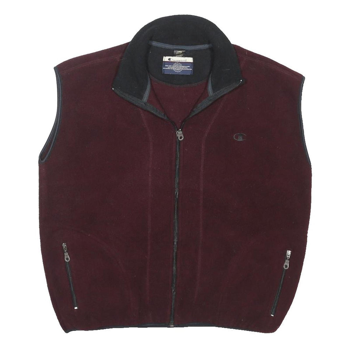 CHAMPION Mens Maroon & Black Fleece Sleeveless Zip Jacket L Cotton Blend Casual