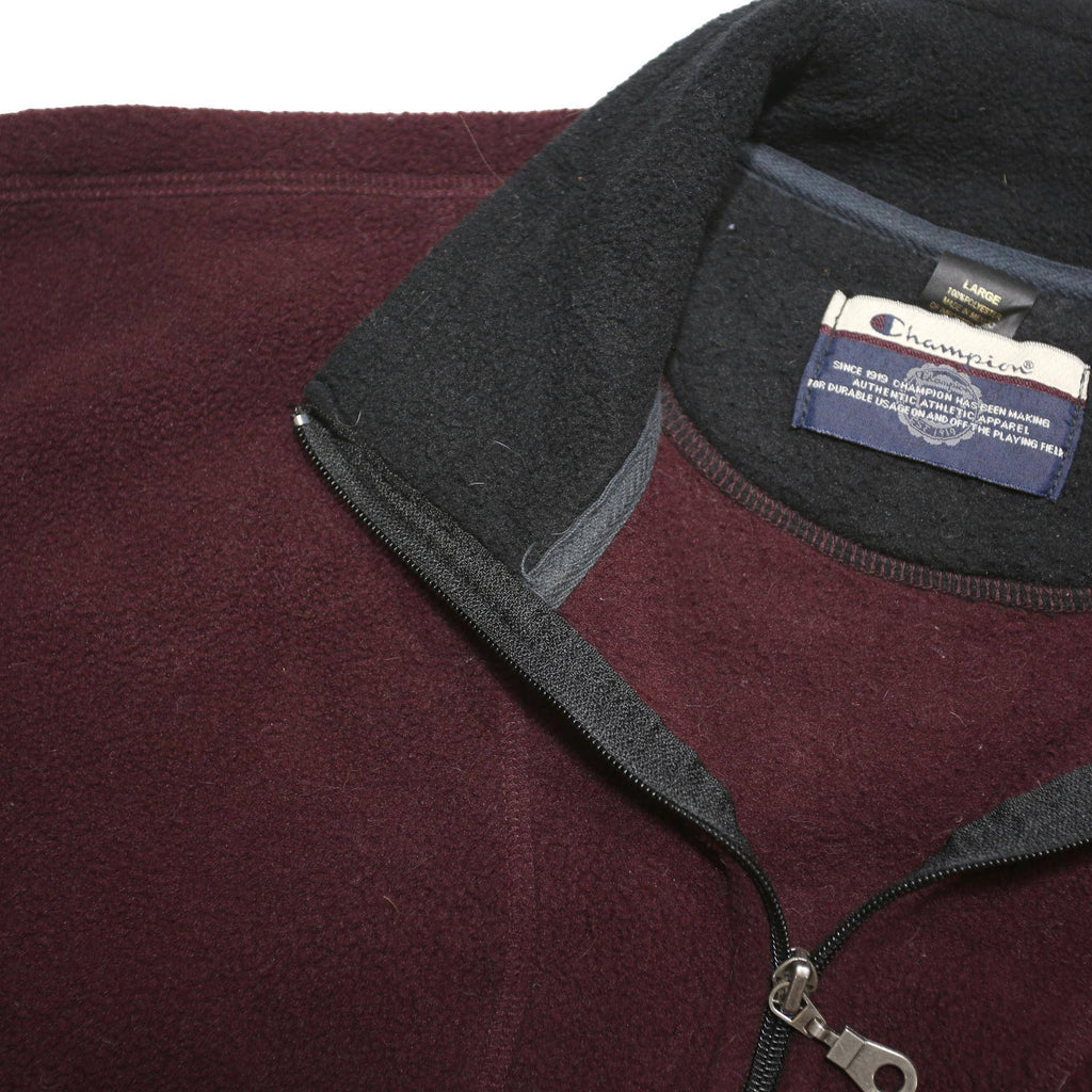 CHAMPION Mens Maroon & Black Fleece Sleeveless Zip Jacket L Cotton Blend Casual