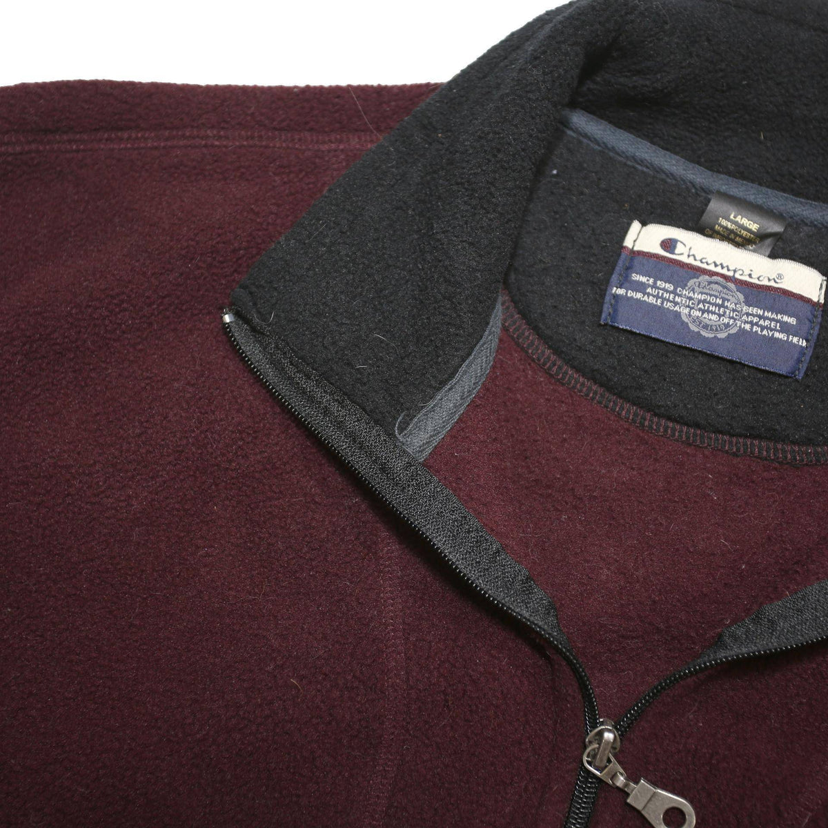 CHAMPION Mens Maroon & Black Fleece Sleeveless Zip Jacket L Cotton Blend Casual