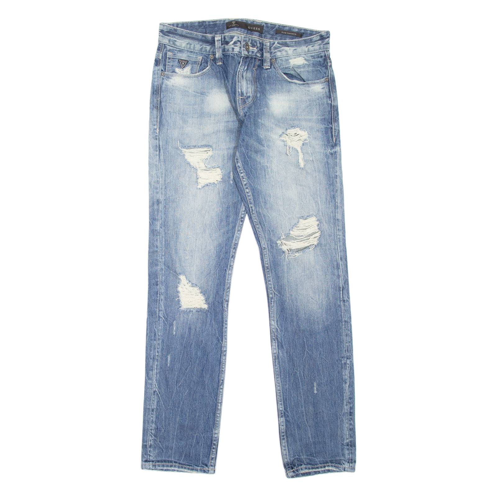 GUESS Distressed Mens Jeans Blue Slim Tapered Stone Wash W30 L32