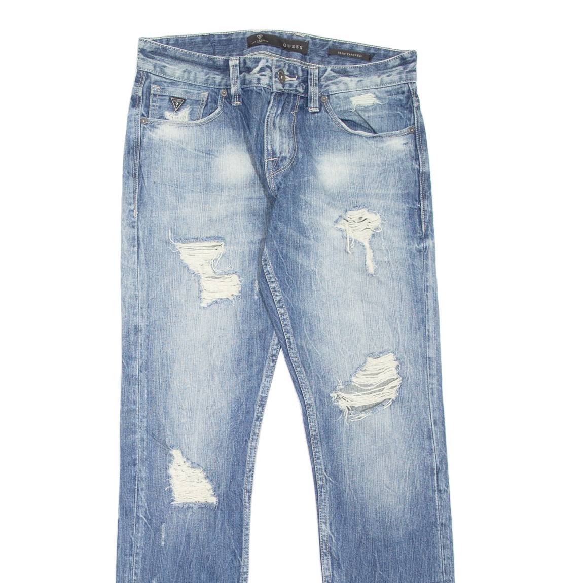 GUESS Distressed Mens Jeans Blue Slim Tapered Stone Wash W30 L32