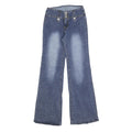 Womens Blue Regular Fit Flared Denim Jeans Cotton Blend W26 L32 Stylish Buttons