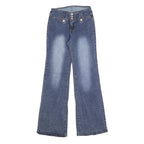 Womens Blue Regular Fit Flared Denim Jeans Cotton Blend W26 L32 Stylish Buttons