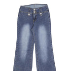 Womens Blue Regular Fit Flared Denim Jeans Cotton Blend W26 L32 Stylish Buttons