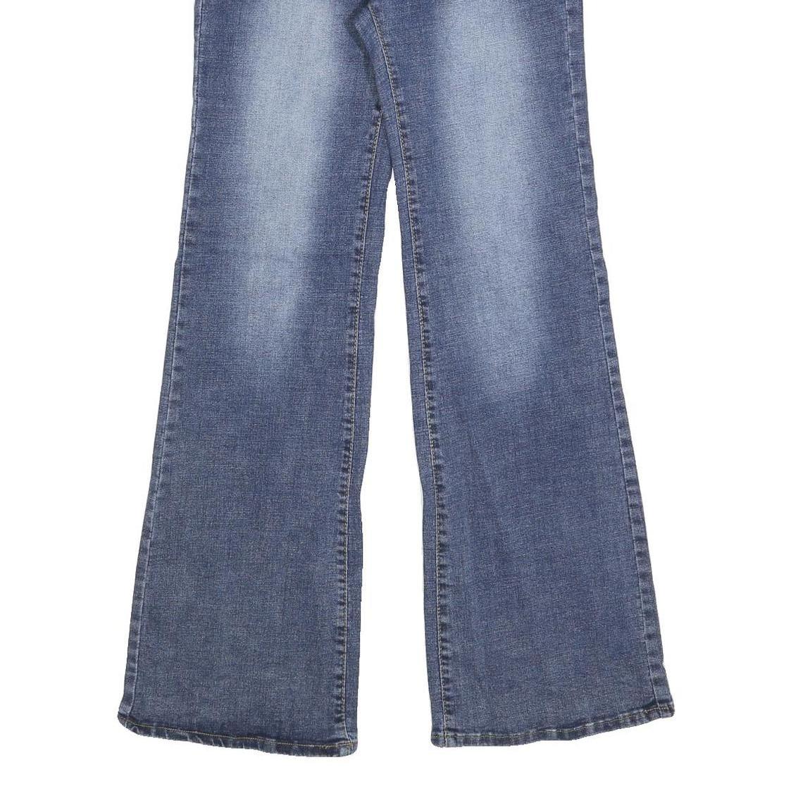 Womens Blue Regular Fit Flared Denim Jeans Cotton Blend W26 L32 Stylish Buttons