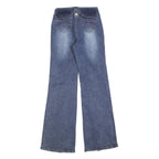 Womens Blue Regular Fit Flared Denim Jeans Cotton Blend W26 L32 Stylish Buttons