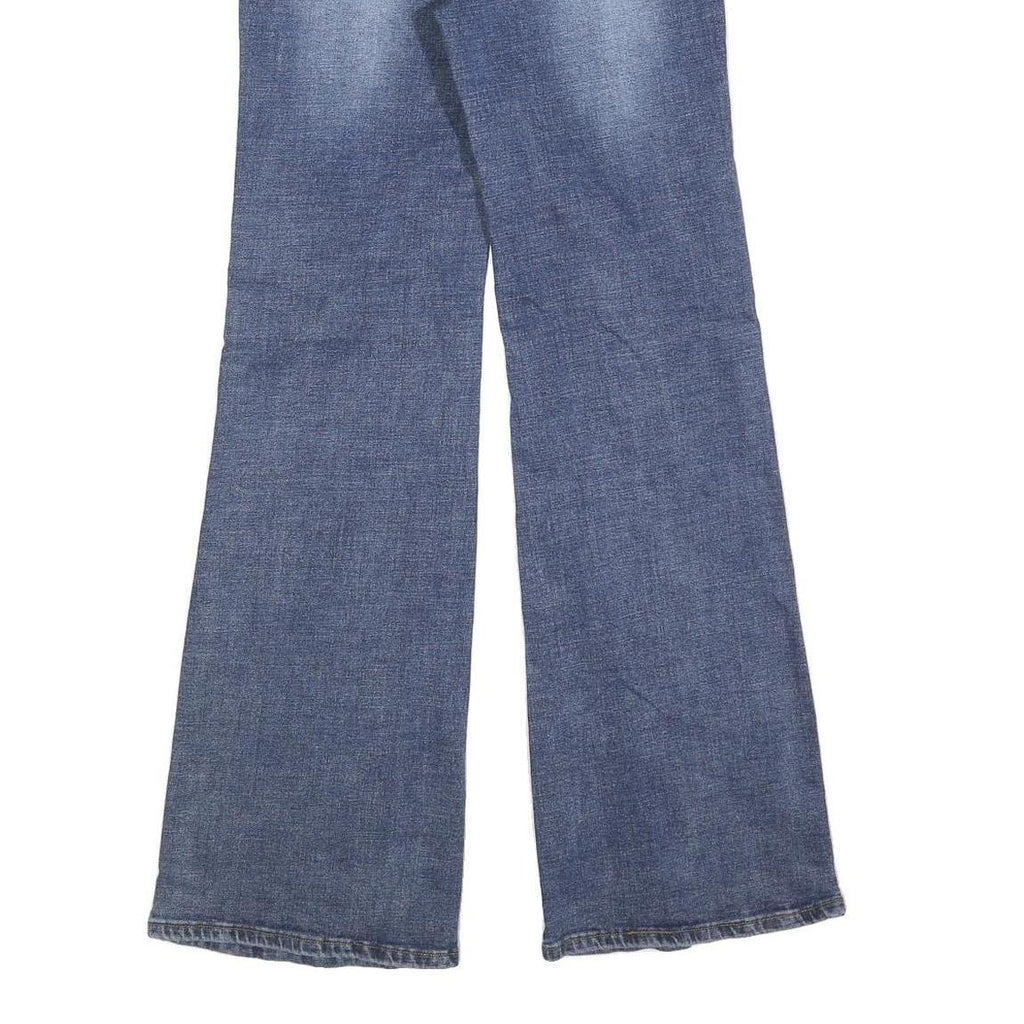 Womens Blue Regular Fit Flared Denim Jeans Cotton Blend W26 L32 Stylish Buttons
