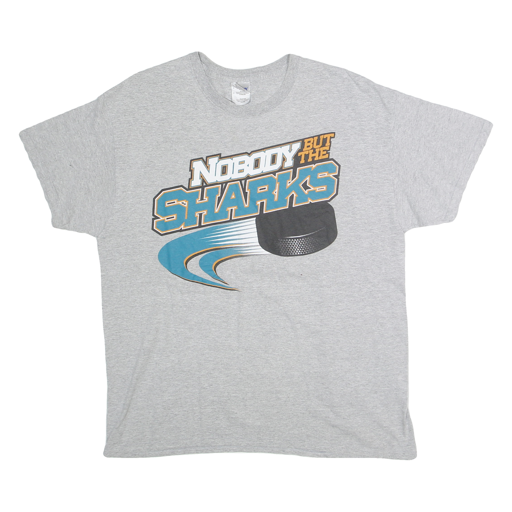 GILDEN Mens Grey Nobody But The Sharks Graphic T-Shirt L Short Sleeve Crew Neck