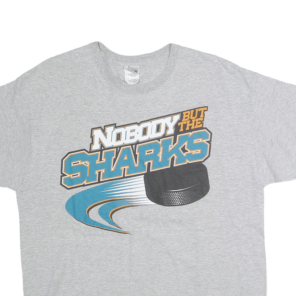 GILDEN Mens Grey Nobody But The Sharks Graphic T-Shirt L Short Sleeve Crew Neck