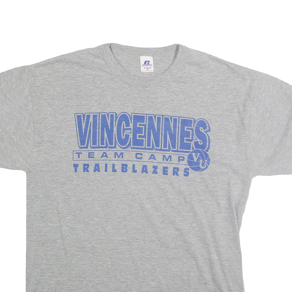 RUSSELL ATHLETIC Mens Grey Vincennes Trailblazers Graphic T-Shirt M Short Sleeve