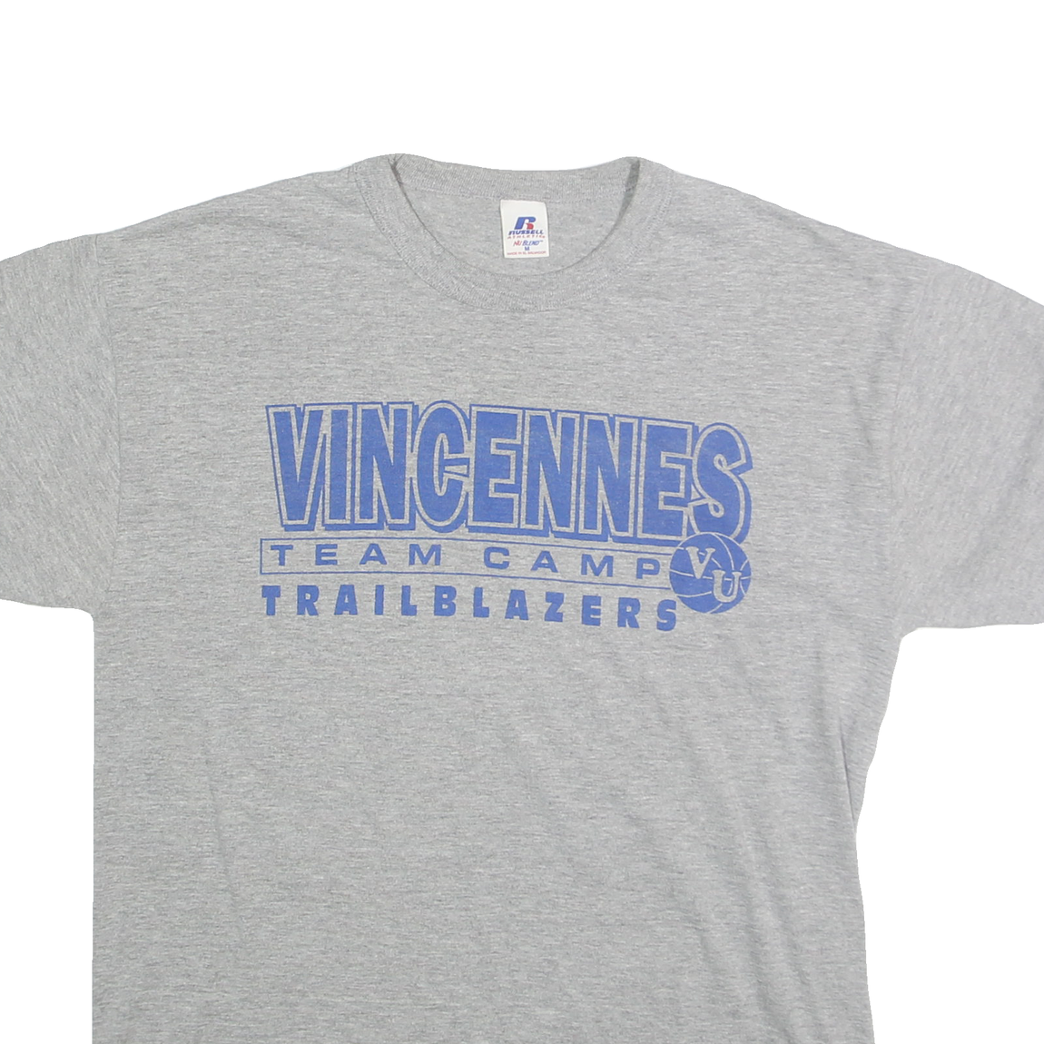 RUSSELL ATHLETIC Mens Grey Vincennes Trailblazers Graphic T-Shirt M Short Sleeve