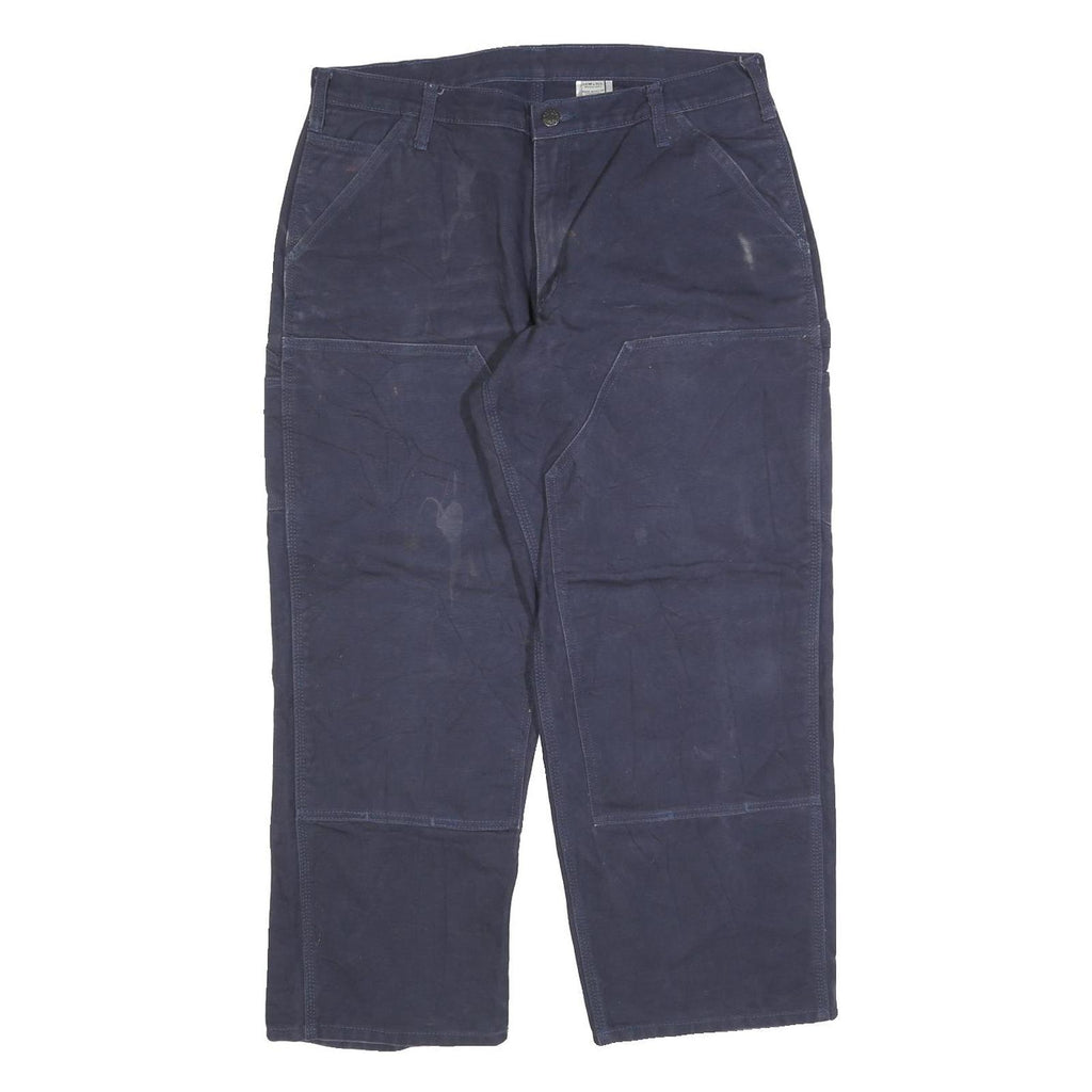 Mens Relaxed Navy Blue Jeans Cotton Blend Zip W36 L30 Workwear Pockets