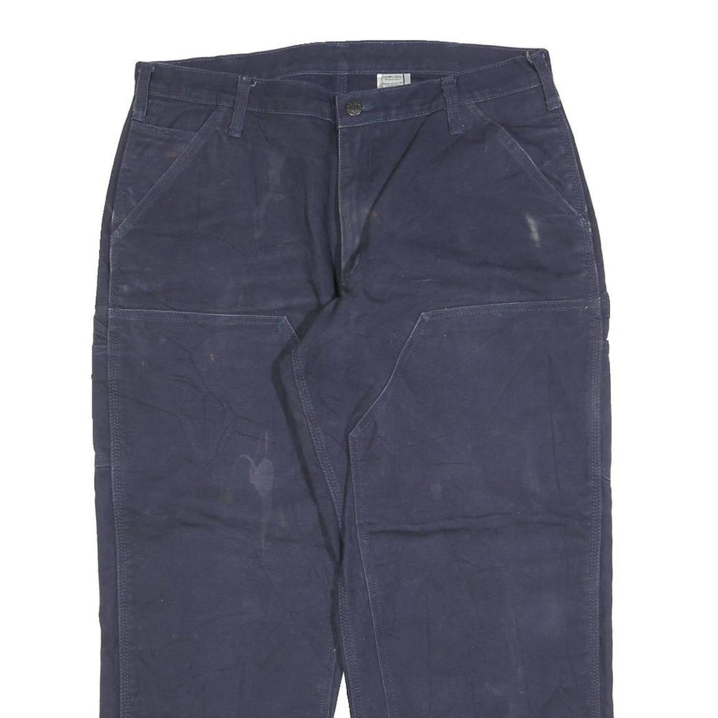 Mens Relaxed Navy Blue Jeans Cotton Blend Zip W36 L30 Workwear Pockets
