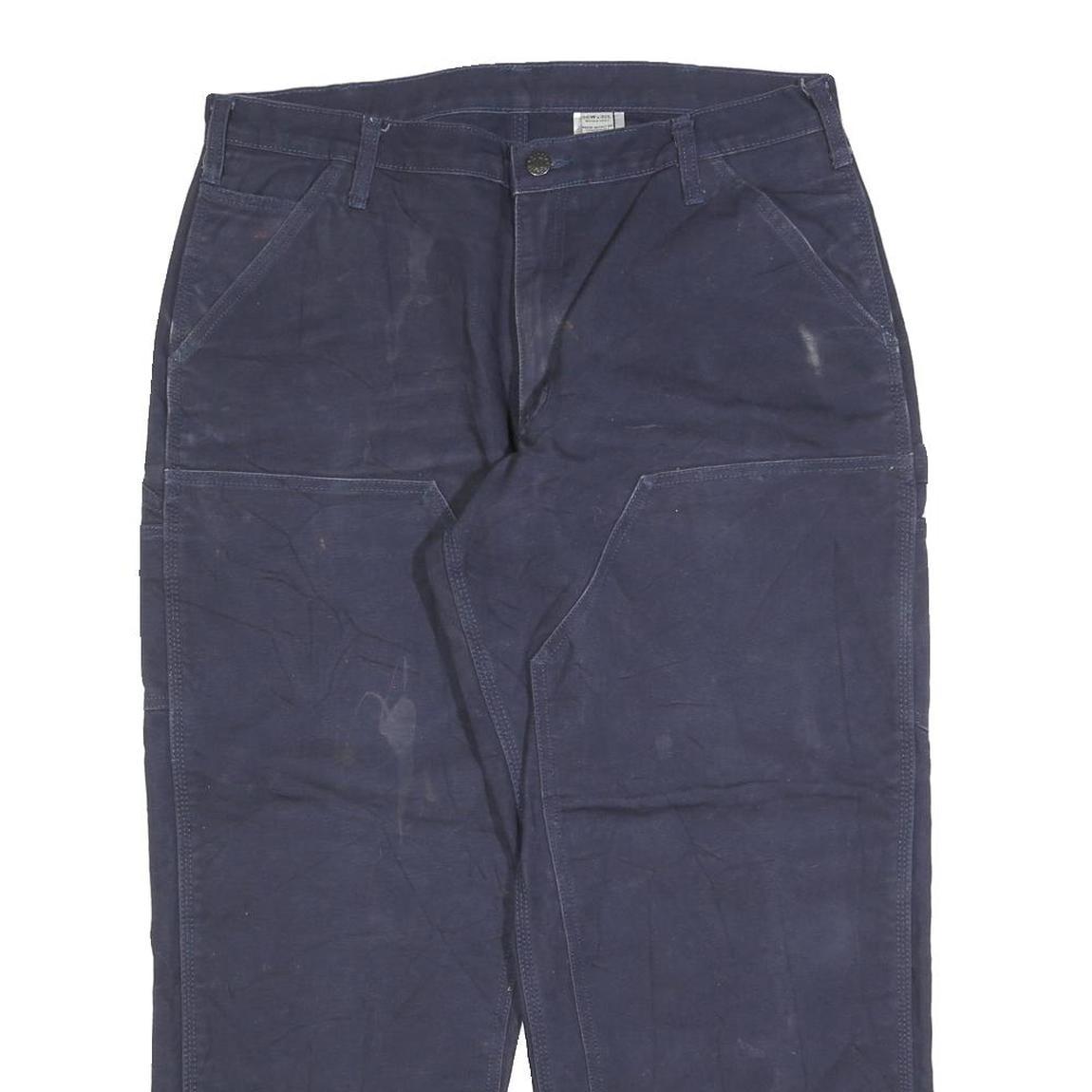 Mens Relaxed Navy Blue Jeans Cotton Blend Zip W36 L30 Workwear Pockets