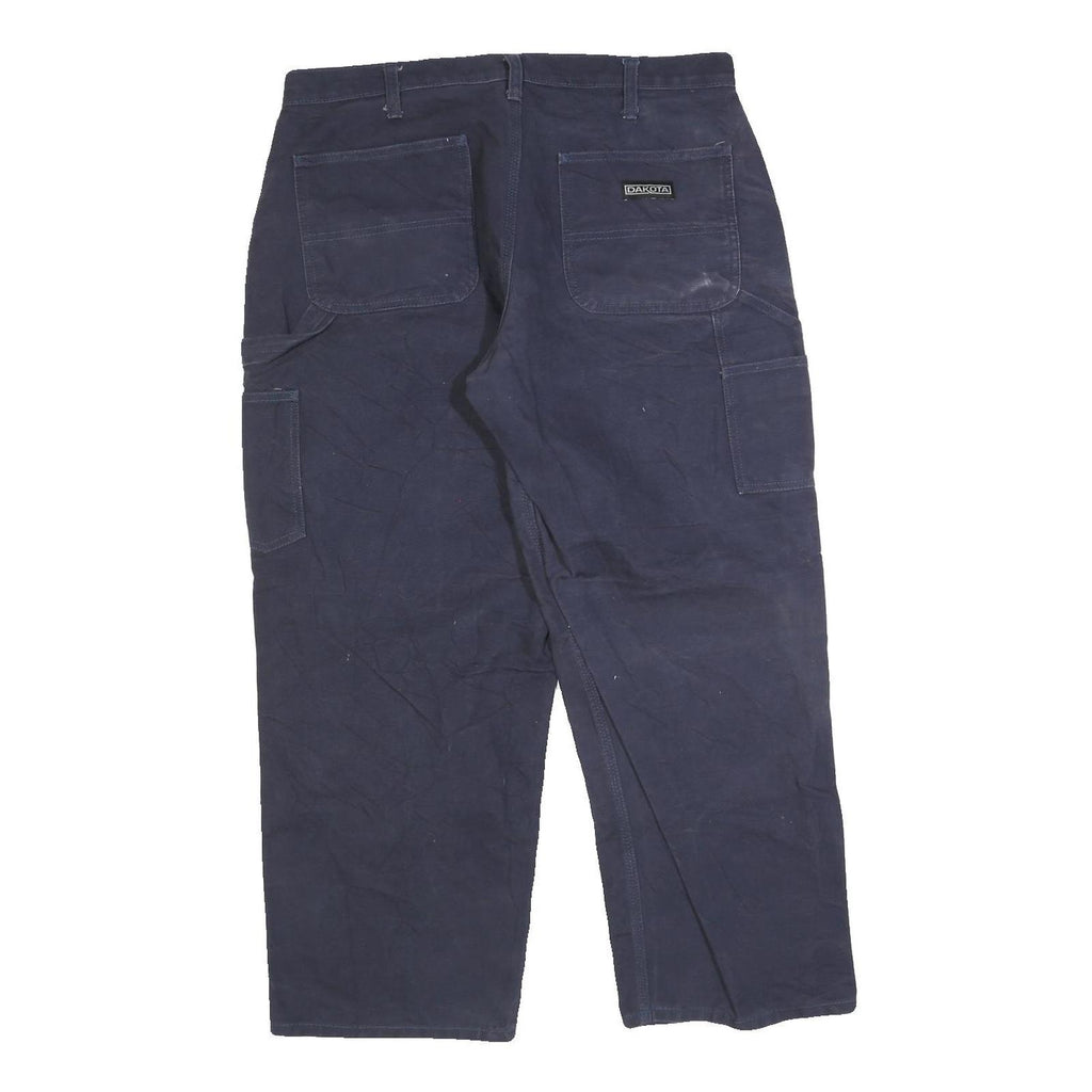 Mens Relaxed Navy Blue Jeans Cotton Blend Zip W36 L30 Workwear Pockets