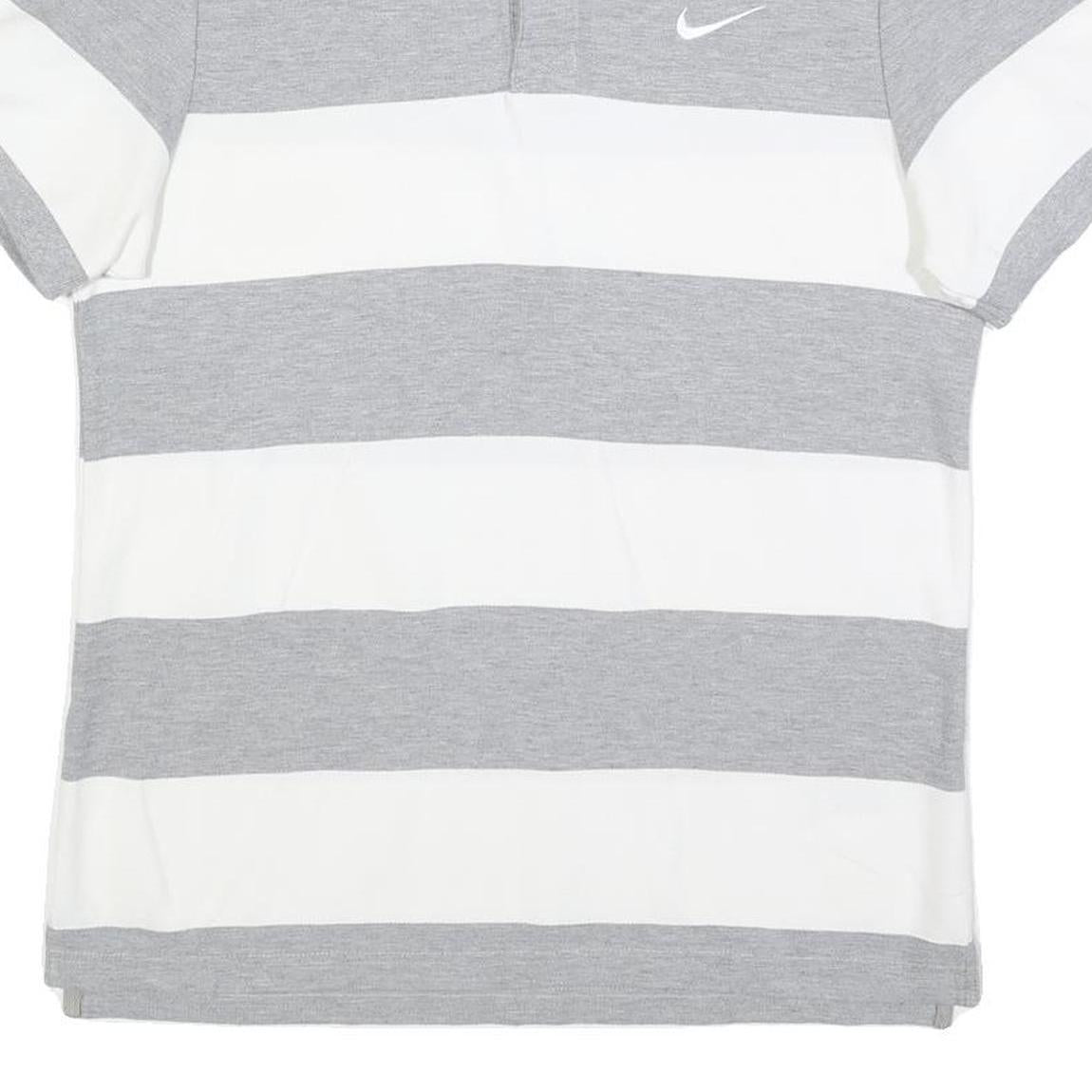 NIKE Mens Grey & White Striped Short Sleeve Cotton Polo Shirt L Classic Fit