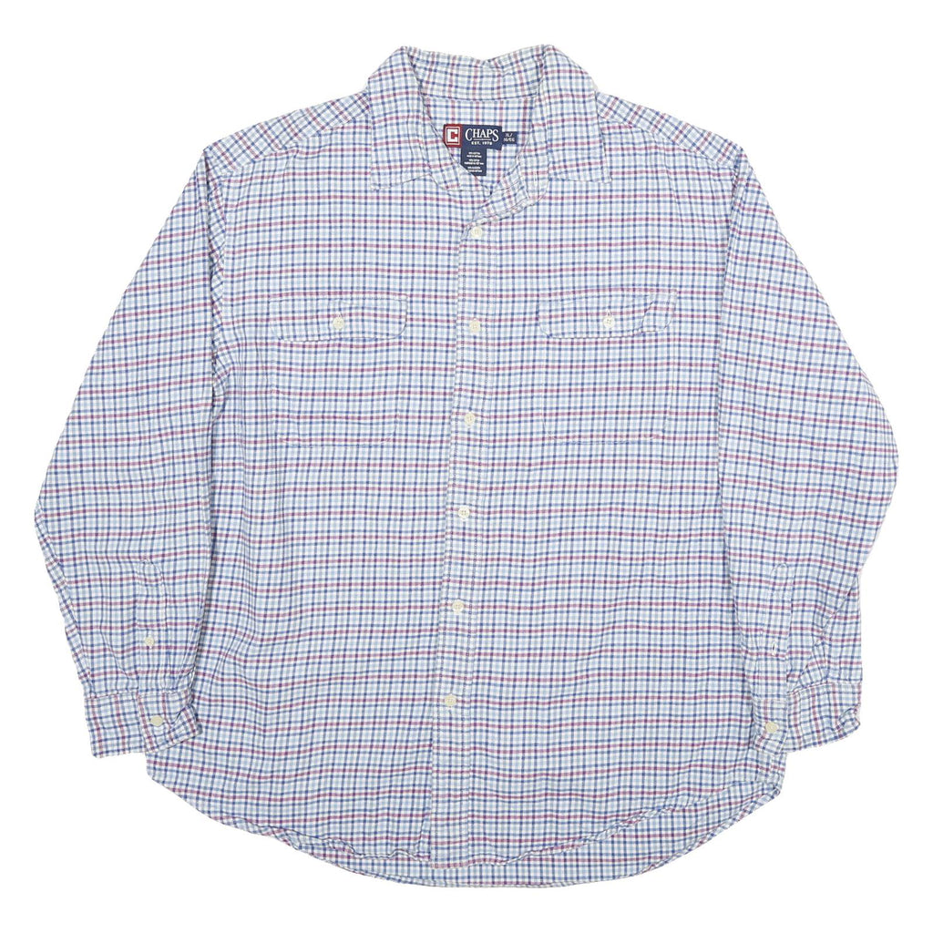 CHAPS Mens White & Blue Check Shirt XL Cotton Blend Long Sleeve Casual