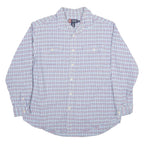 CHAPS Mens White & Blue Check Shirt XL Cotton Blend Long Sleeve Casual