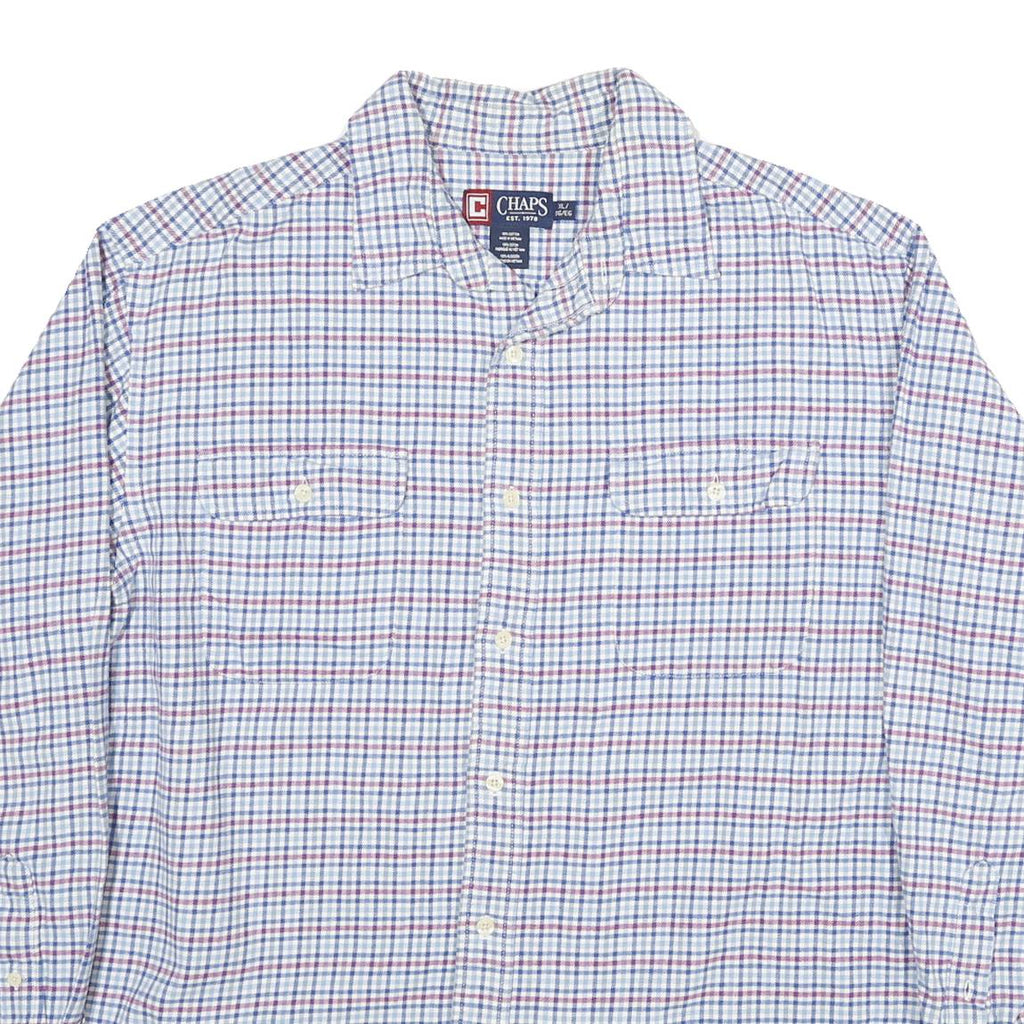 CHAPS Mens White & Blue Check Shirt XL Cotton Blend Long Sleeve Casual