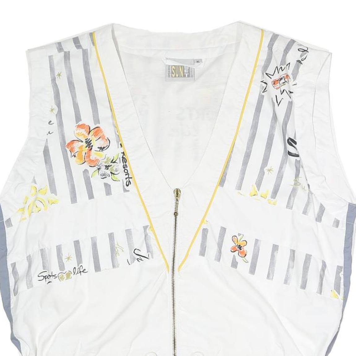 SUN SET Womens White & Grey Striped Printed Zip Jacket XL Polyester Blend Casual