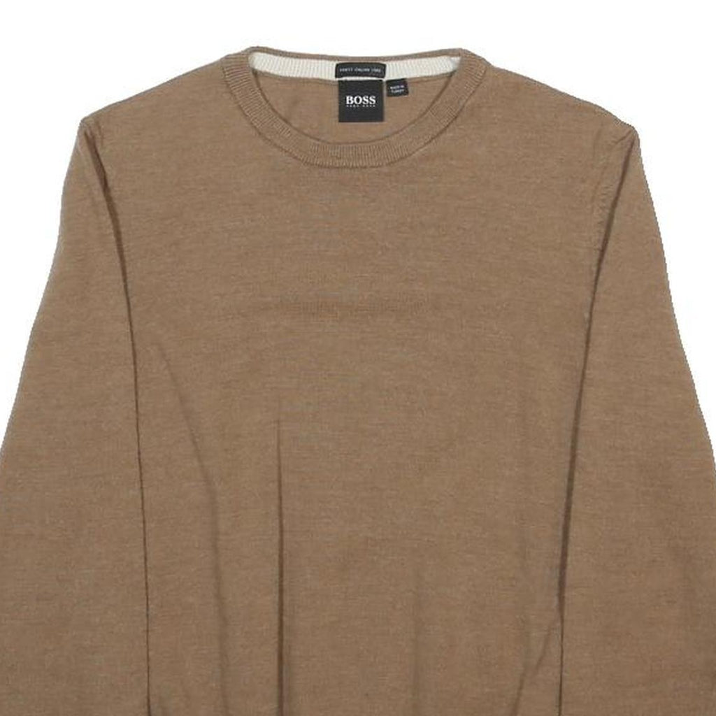 BOSS HUGO BOSS Boys Brown Plain Wool Jumper Crew Neck Basic Knit M Casual