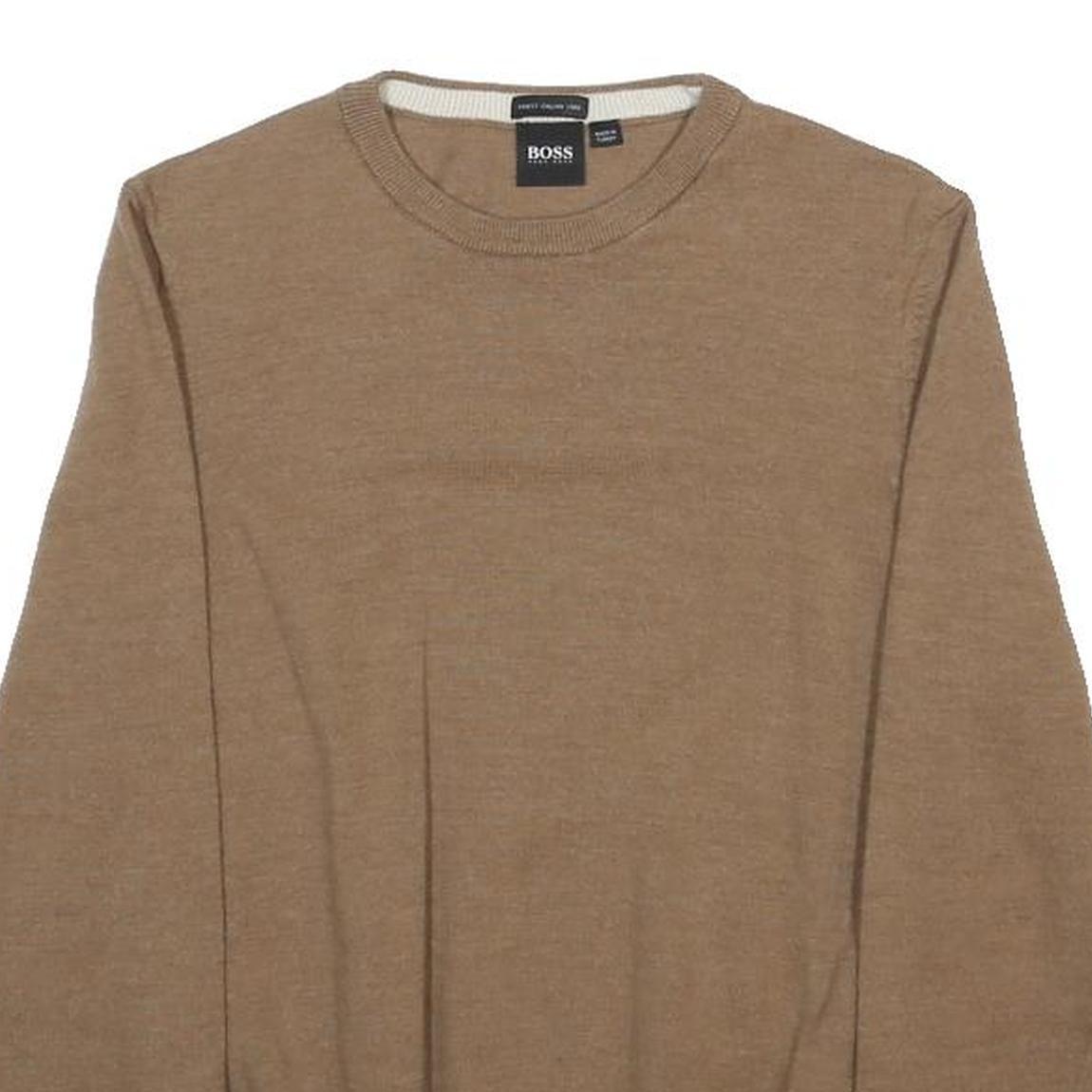 BOSS HUGO BOSS Boys Brown Plain Wool Jumper Crew Neck Basic Knit M Casual
