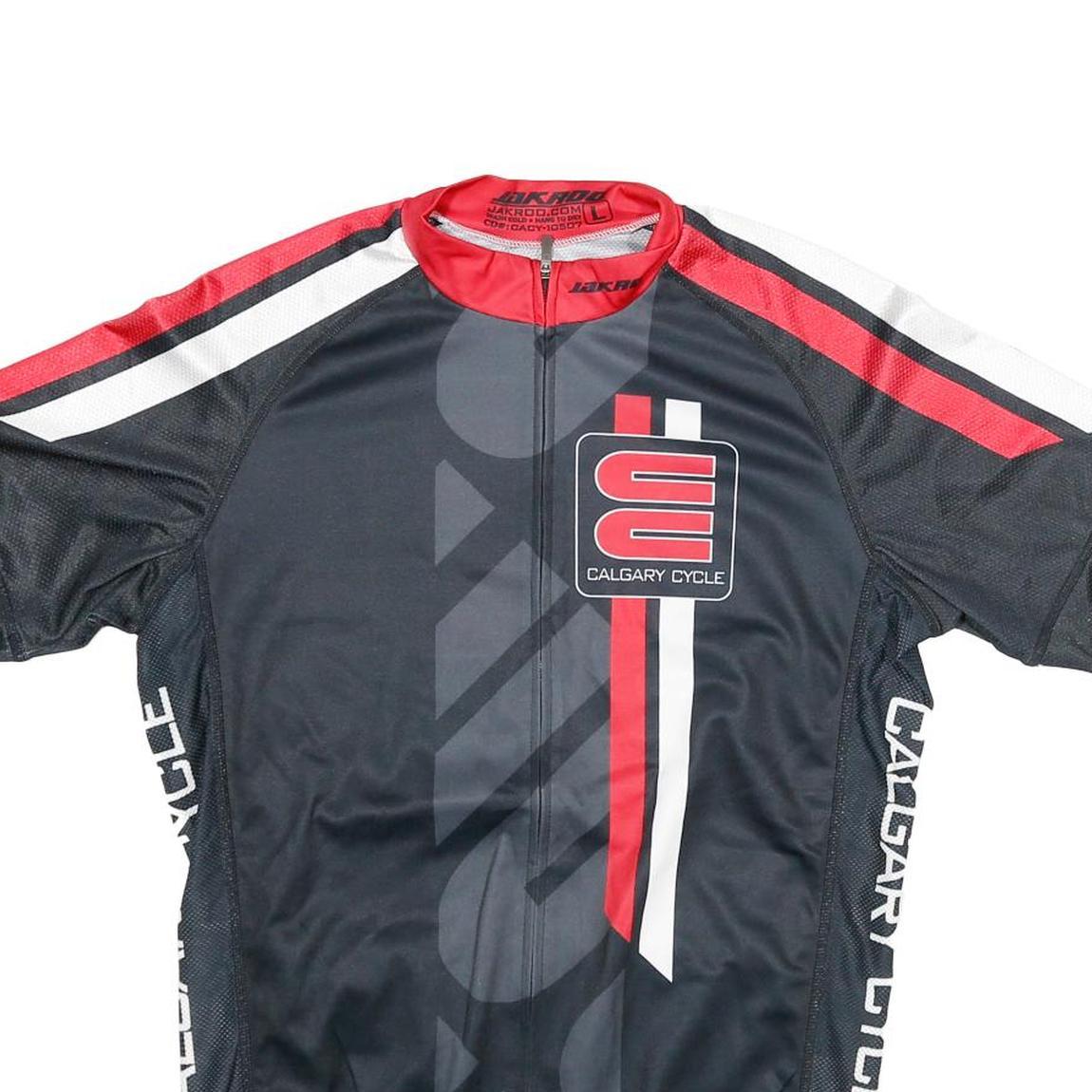 JAKROO Mens Black Red & White Calgary Cycle Cycling Jersey L Short Sleeve Zip