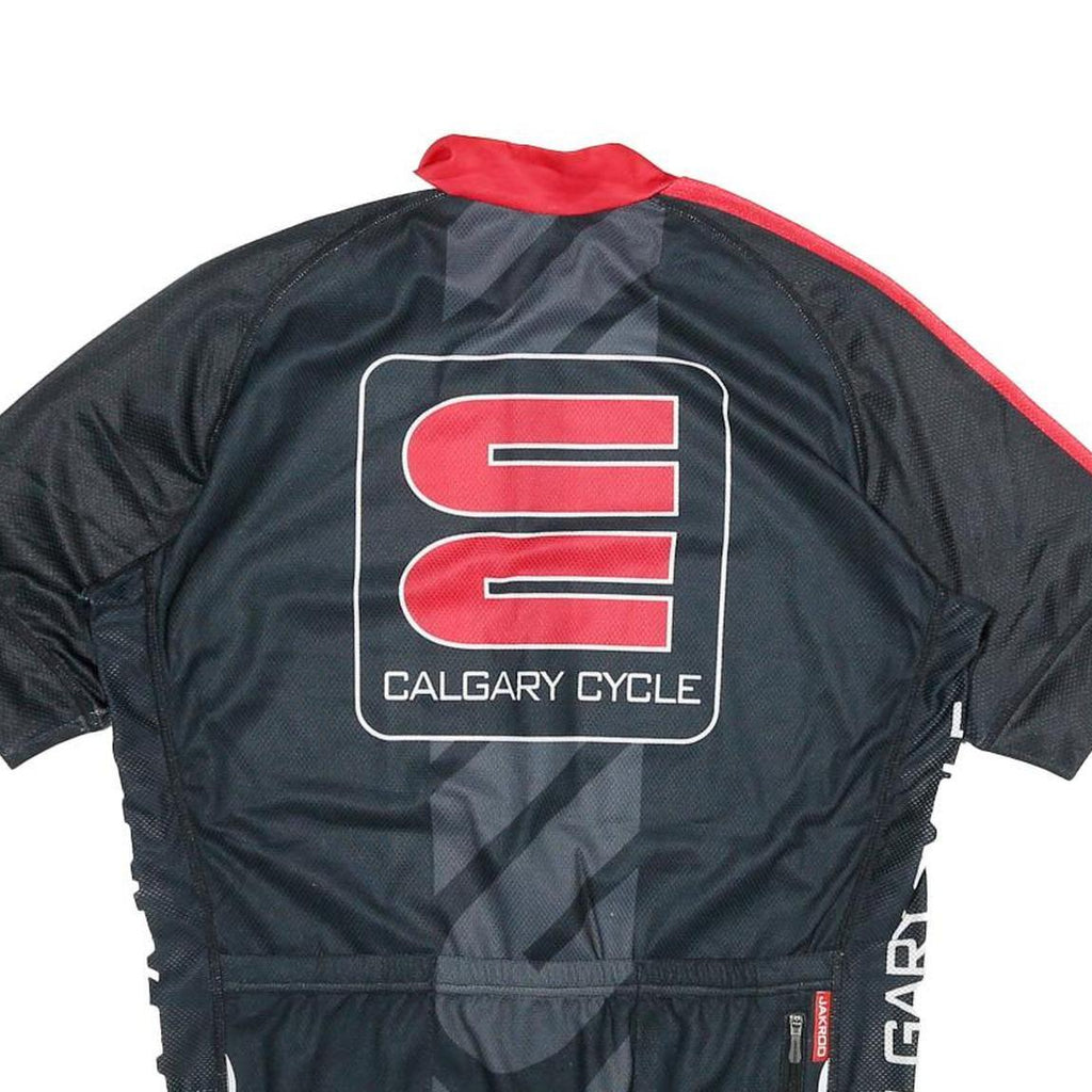 JAKROO Mens Black Red & White Calgary Cycle Cycling Jersey L Short Sleeve Zip