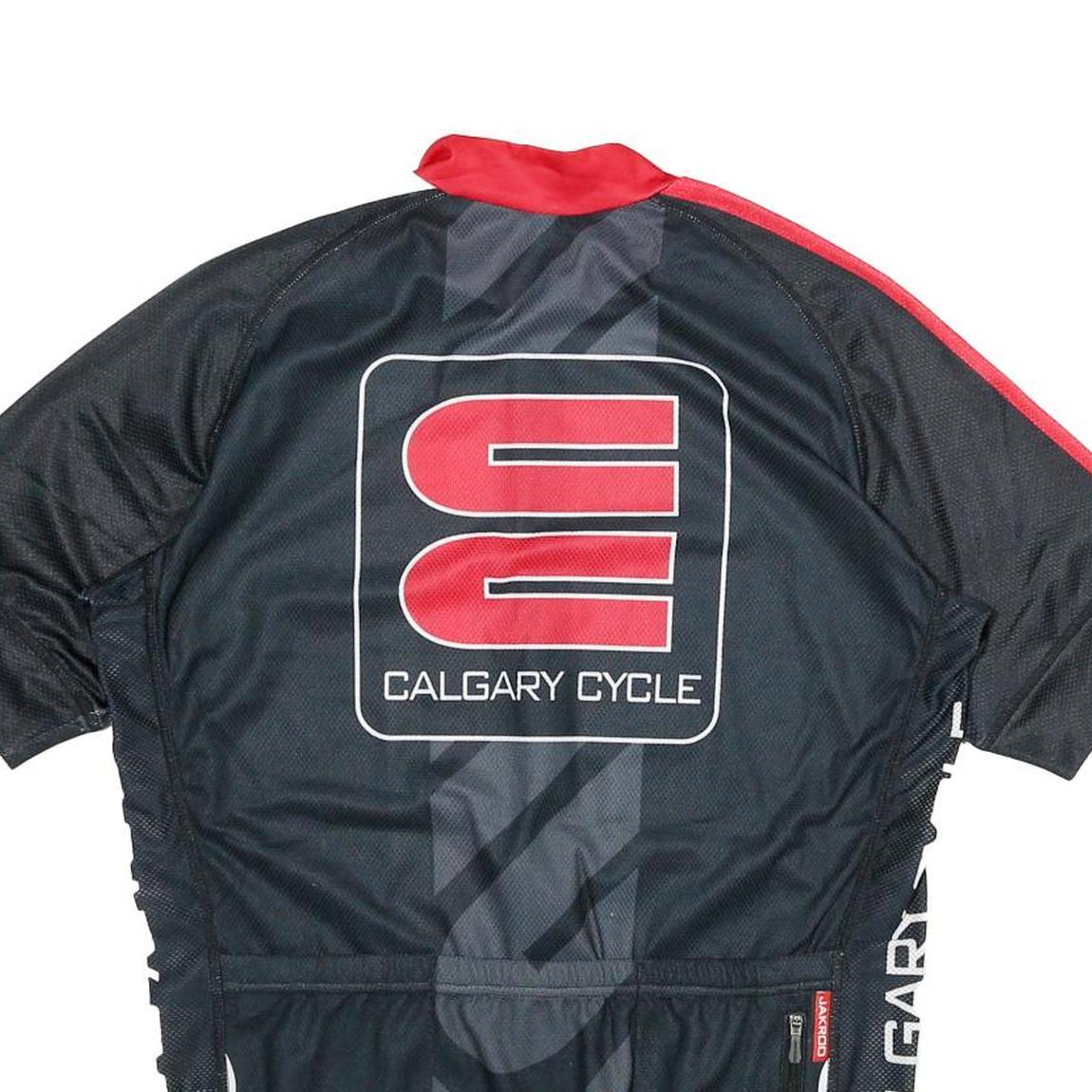 JAKROO Mens Black Red & White Calgary Cycle Cycling Jersey L Short Sleeve Zip