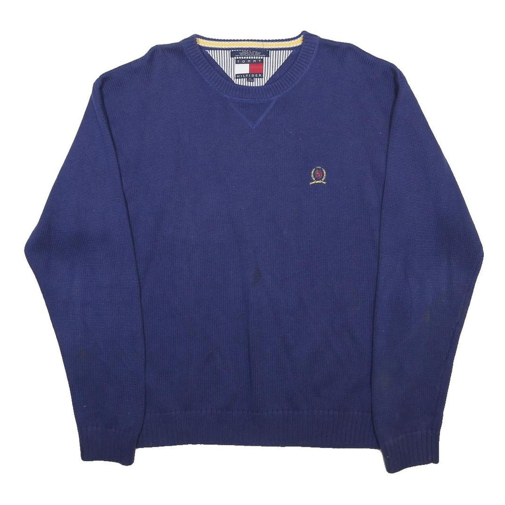 TOMMY HILFIGER Mens Blue Pullover Plain Crew Neck Basic Knit XL Cotton Sweater