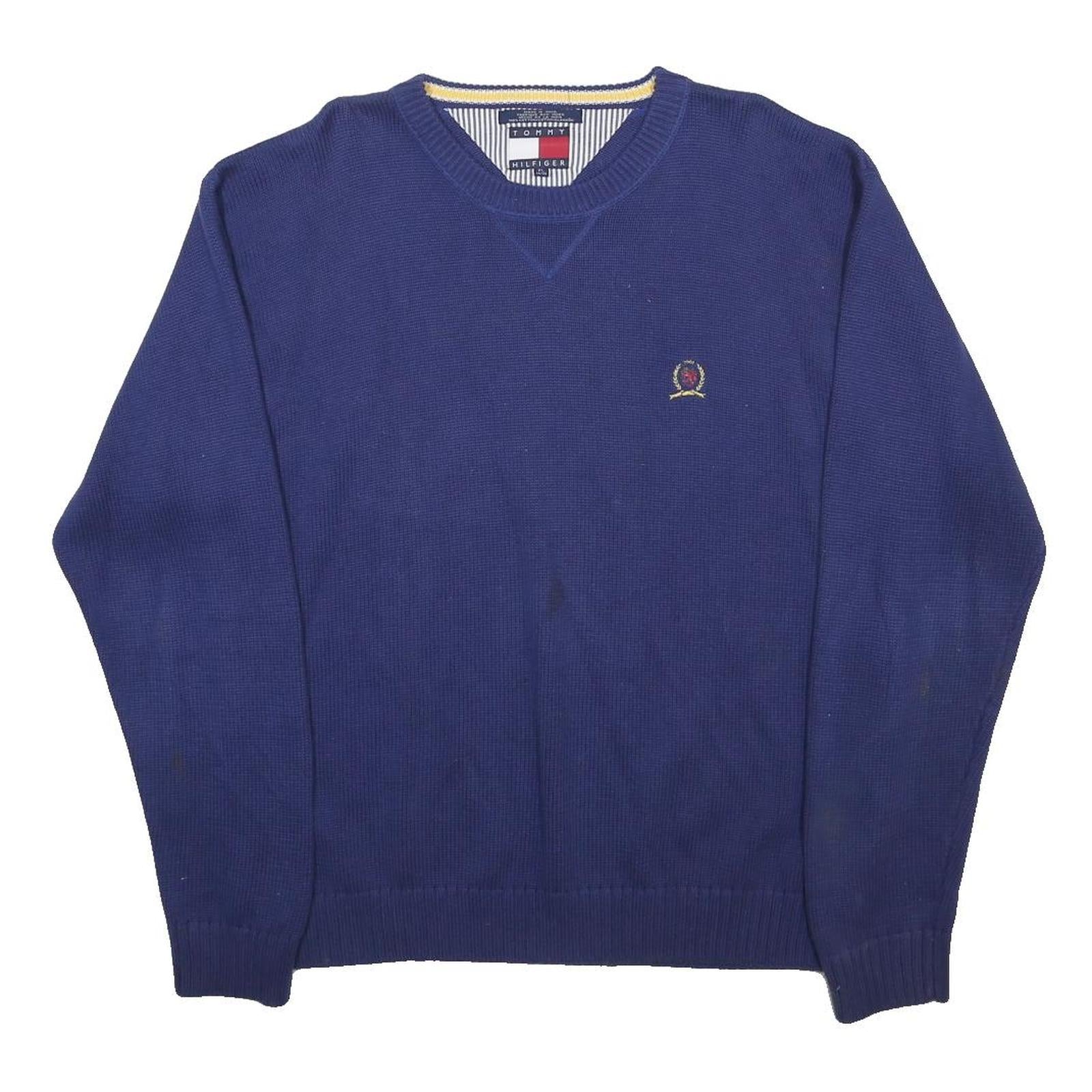 TOMMY HILFIGER Mens Blue Pullover Plain Crew Neck Basic Knit XL Cotton Sweater