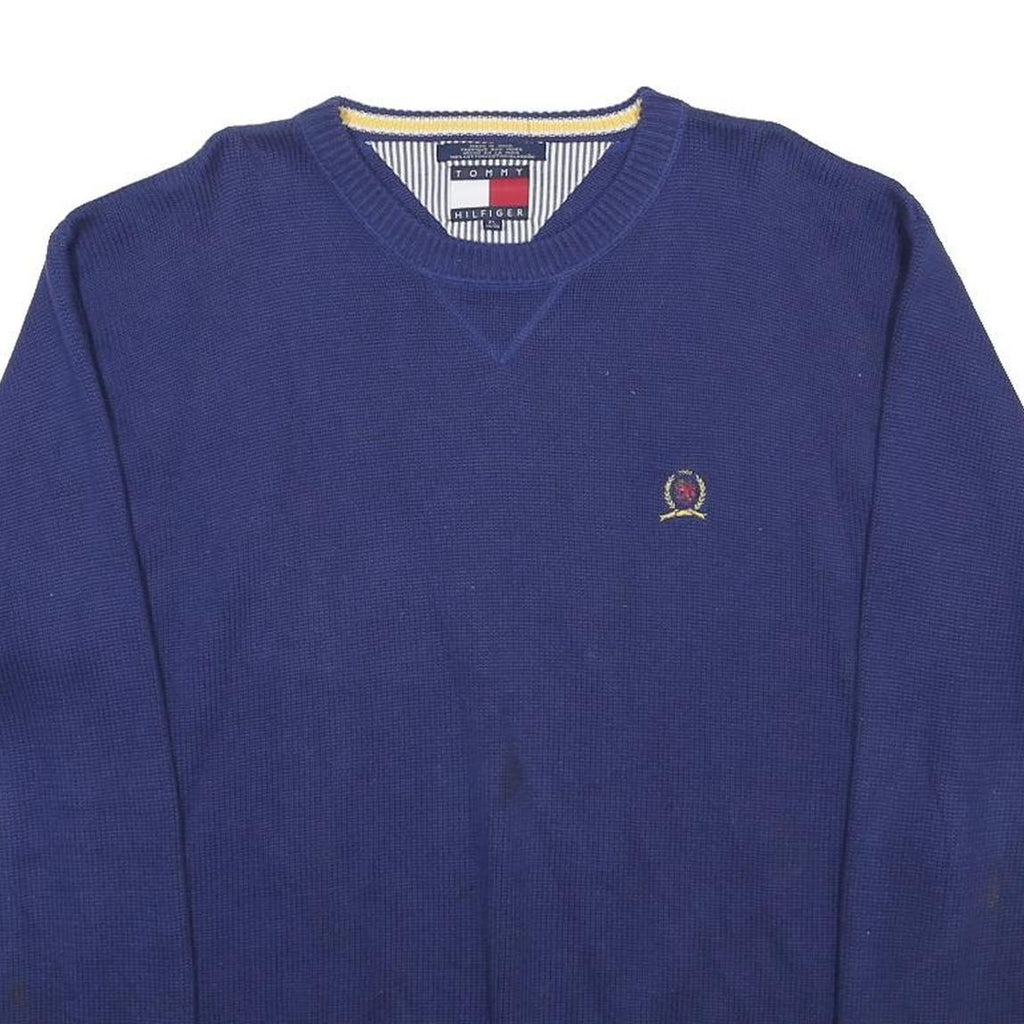 TOMMY HILFIGER Mens Blue Pullover Plain Crew Neck Basic Knit XL Cotton Sweater
