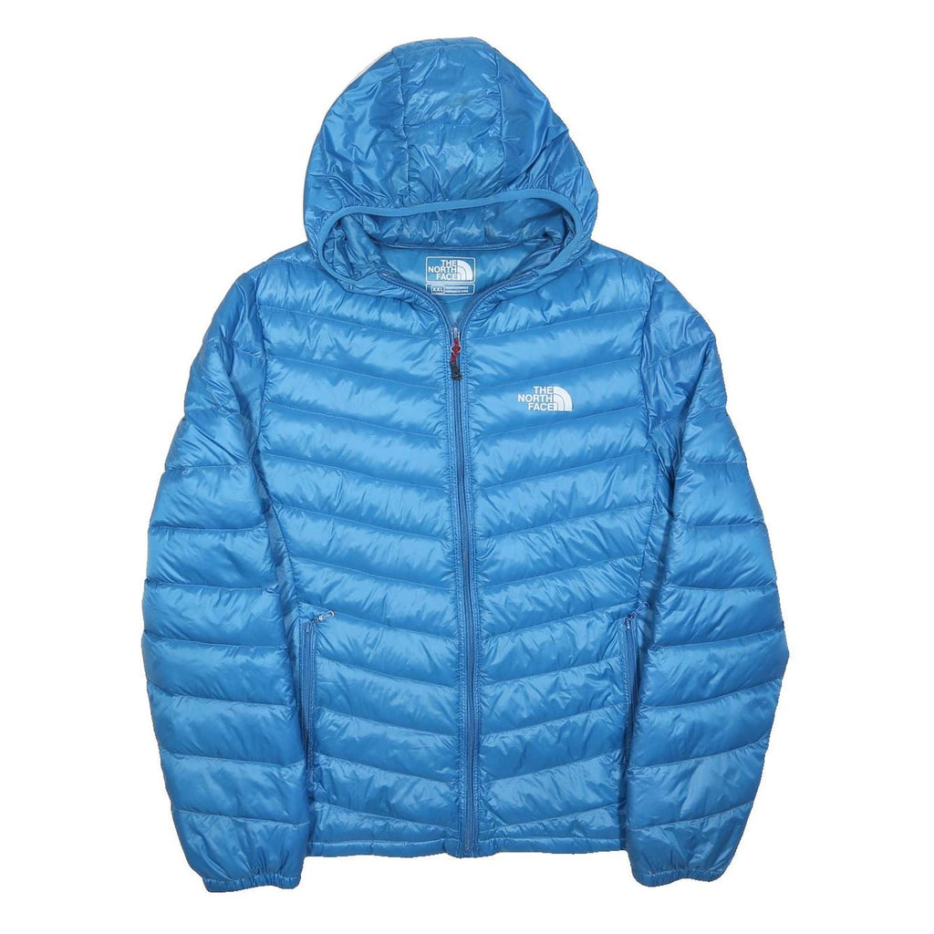 THE NORTH FACE Mens Blue Hooded Jacket 2XL Polyester Blend Zip Quilted Warm