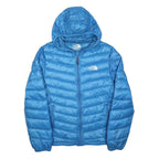 THE NORTH FACE Mens Blue Hooded Jacket 2XL Polyester Blend Zip Quilted Warm