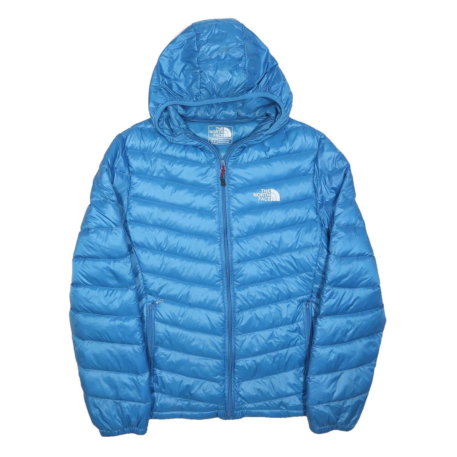 THE NORTH FACE Mens Blue Hooded Jacket 2XL Polyester Blend Zip Quilted Warm