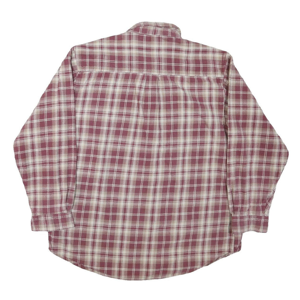 Mens Beige & Maroon Check Shirt L Cotton Blend Casual Long Sleeve