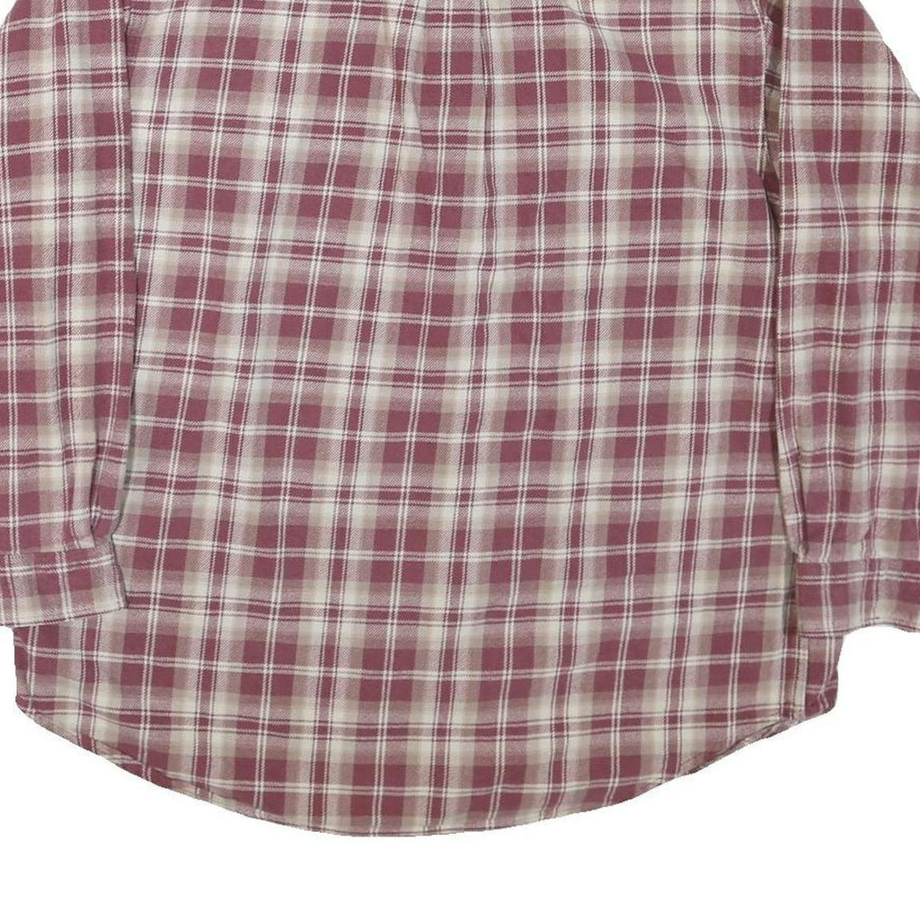 Mens Beige & Maroon Check Shirt L Cotton Blend Casual Long Sleeve