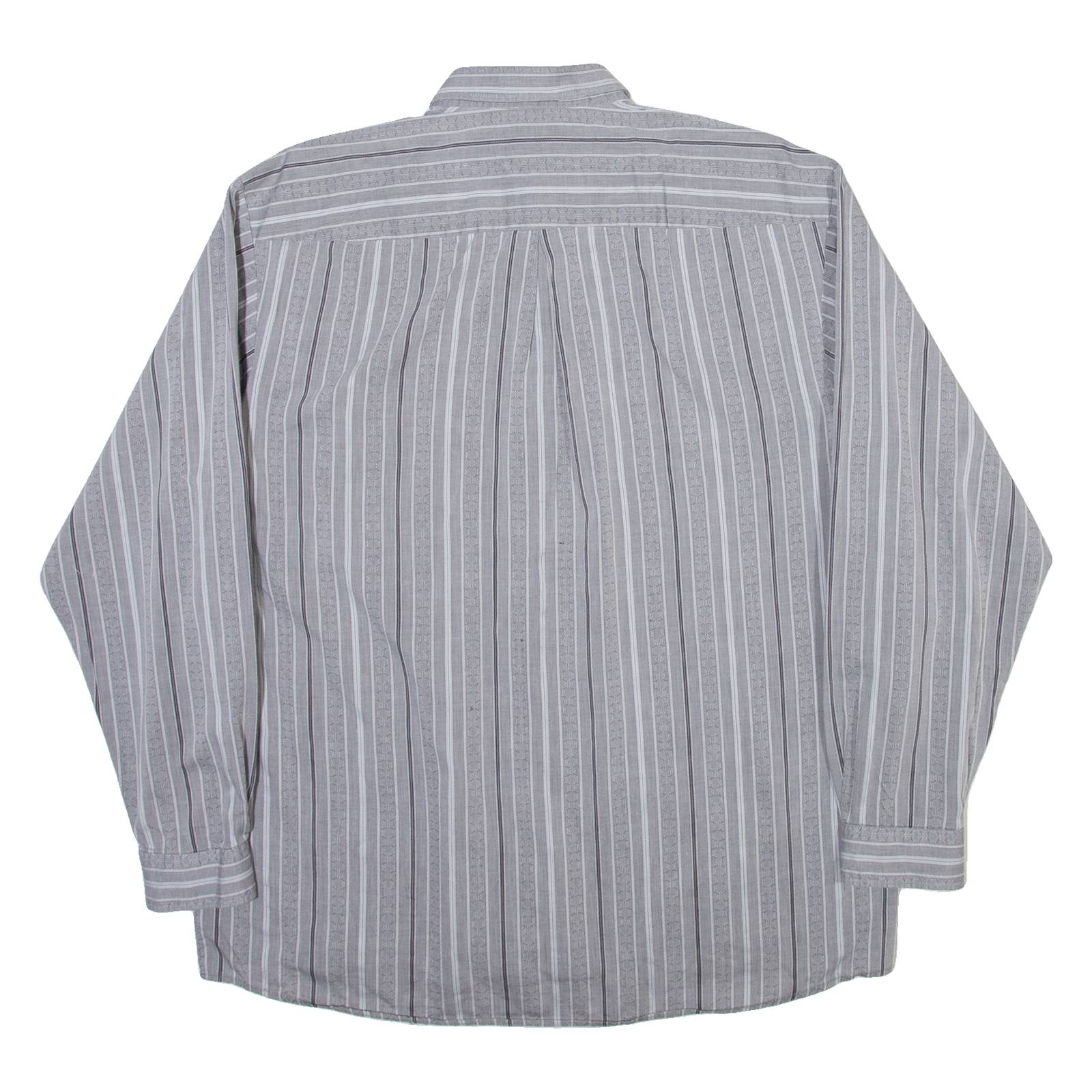 GOLDRESS Mens Shirt Grey Striped Long Sleeve L
