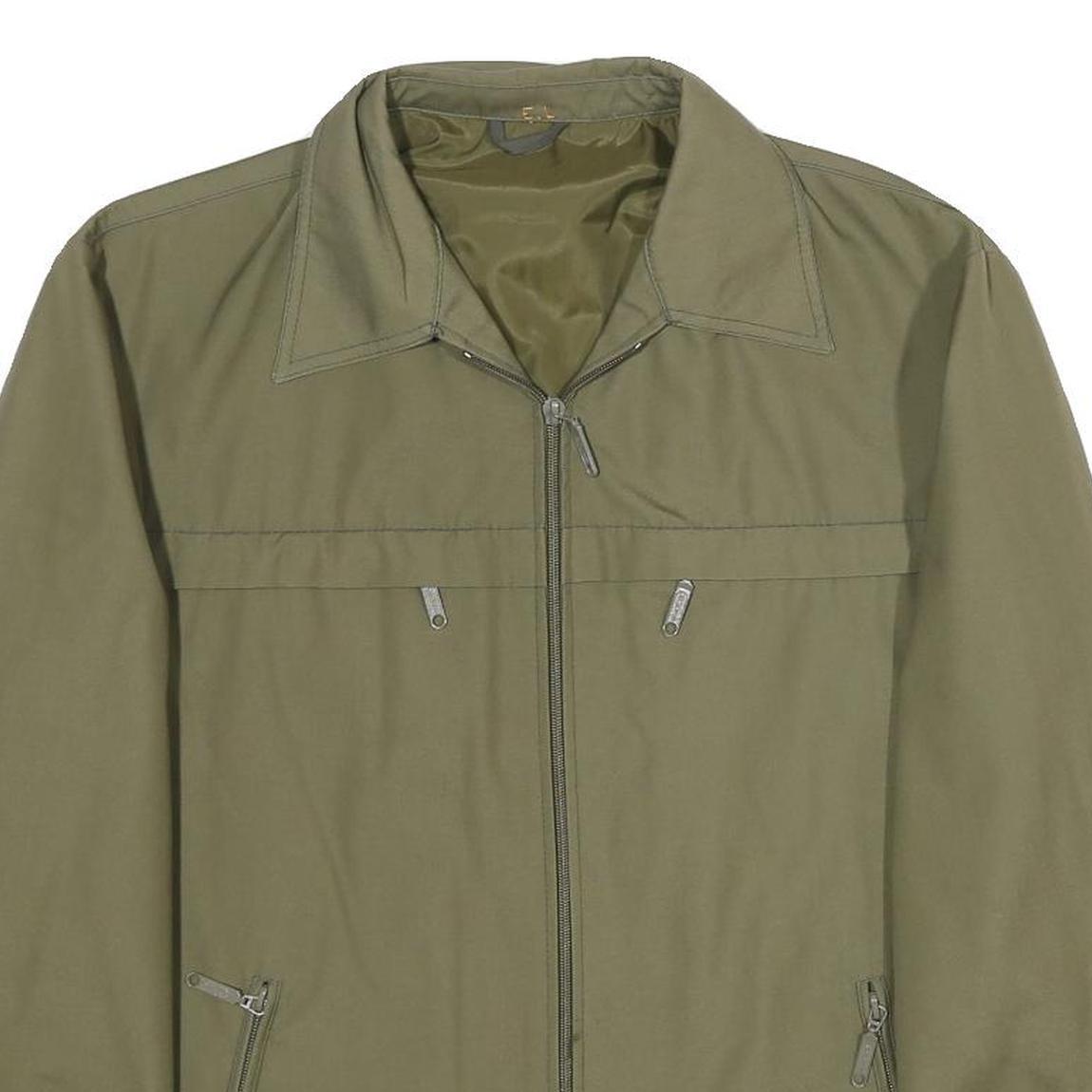 Mens Green Polyester Blend Classic Jacket L Zip Plain Casual Outerwear