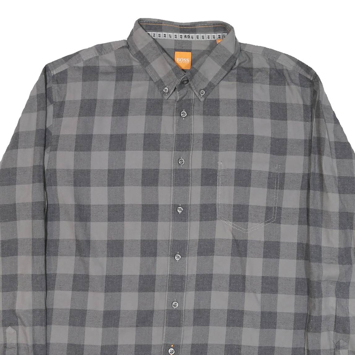 BOSS Mens Grey Check Shirt XL Button-Down Collar Long Sleeve Cotton Blend Smart