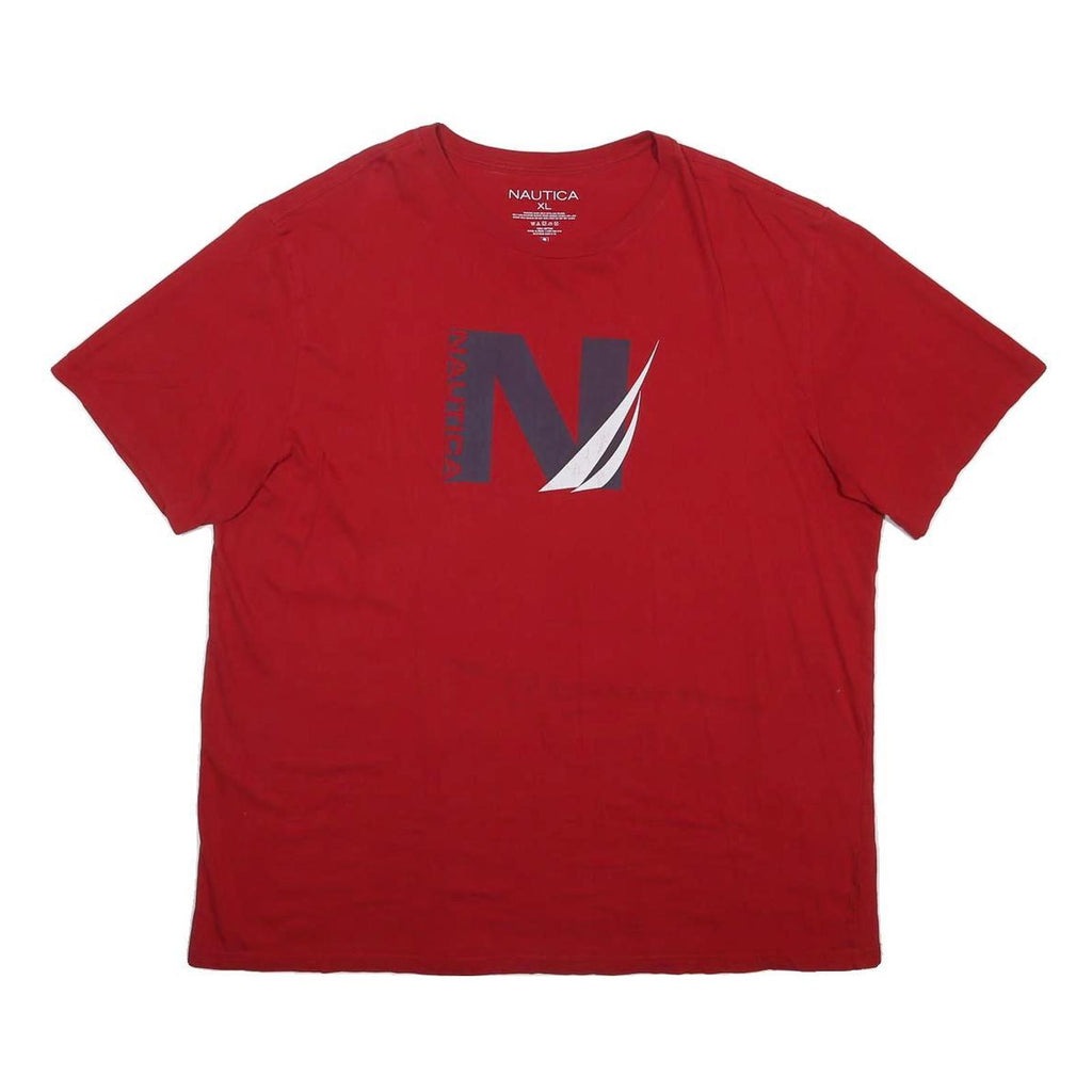 NAUTICA Mens Red Graphic T-Shirt XL Short Sleeve Crew Neck Cotton Blend