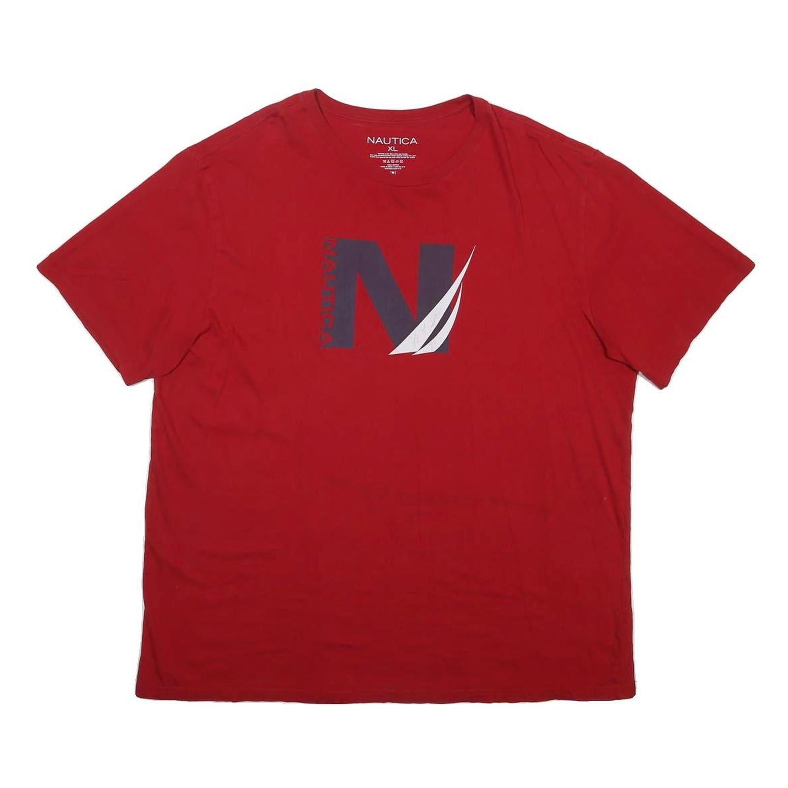 NAUTICA Mens Red Graphic T-Shirt XL Short Sleeve Crew Neck Cotton Blend