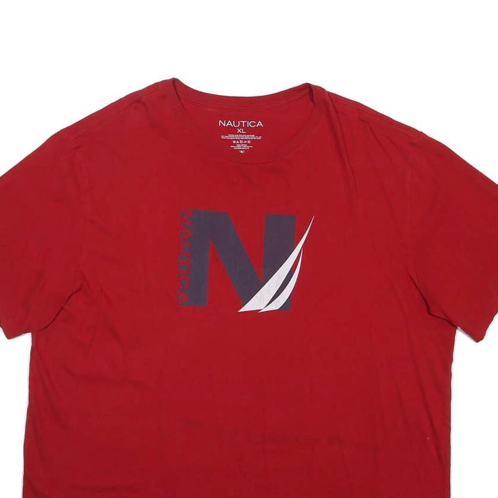 NAUTICA Mens Red Graphic T-Shirt XL Short Sleeve Crew Neck Cotton Blend