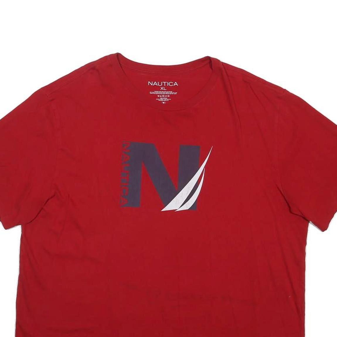 NAUTICA Mens Red Graphic T-Shirt XL Short Sleeve Crew Neck Cotton Blend