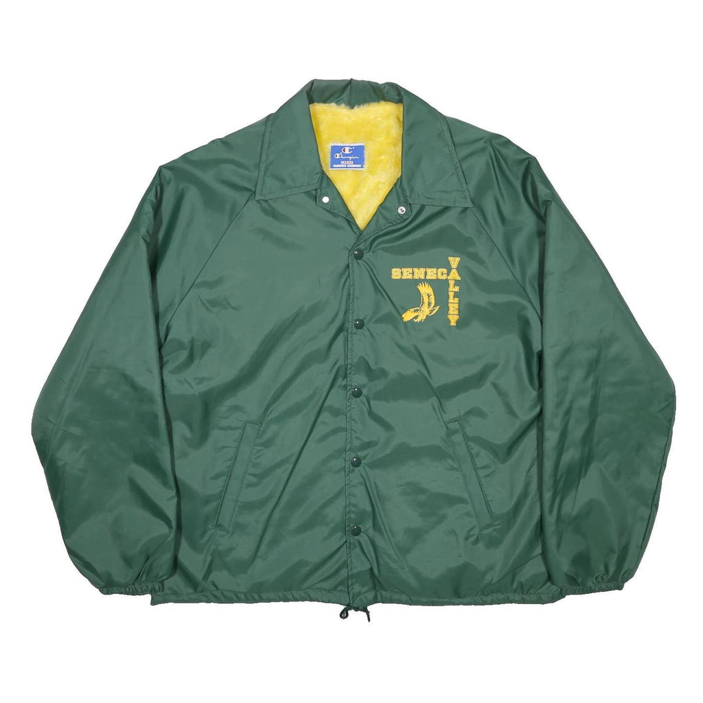 CHAMPION Mens Green Yellow Seneca Valley Coach Jacket L Synthetic Button Plain