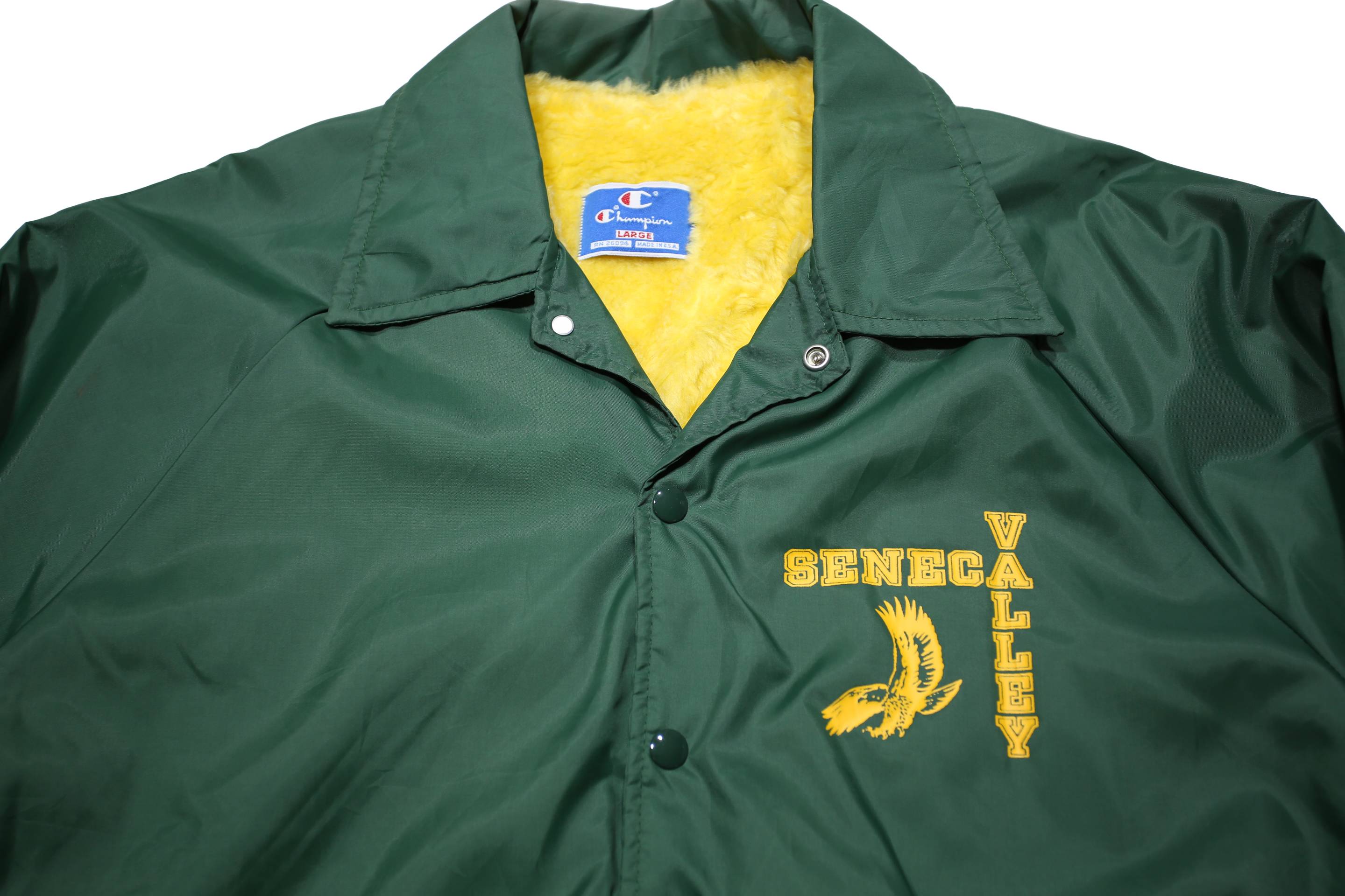 CHAMPION Mens Green Yellow Seneca Valley Coach Jacket L Synthetic Button Plain