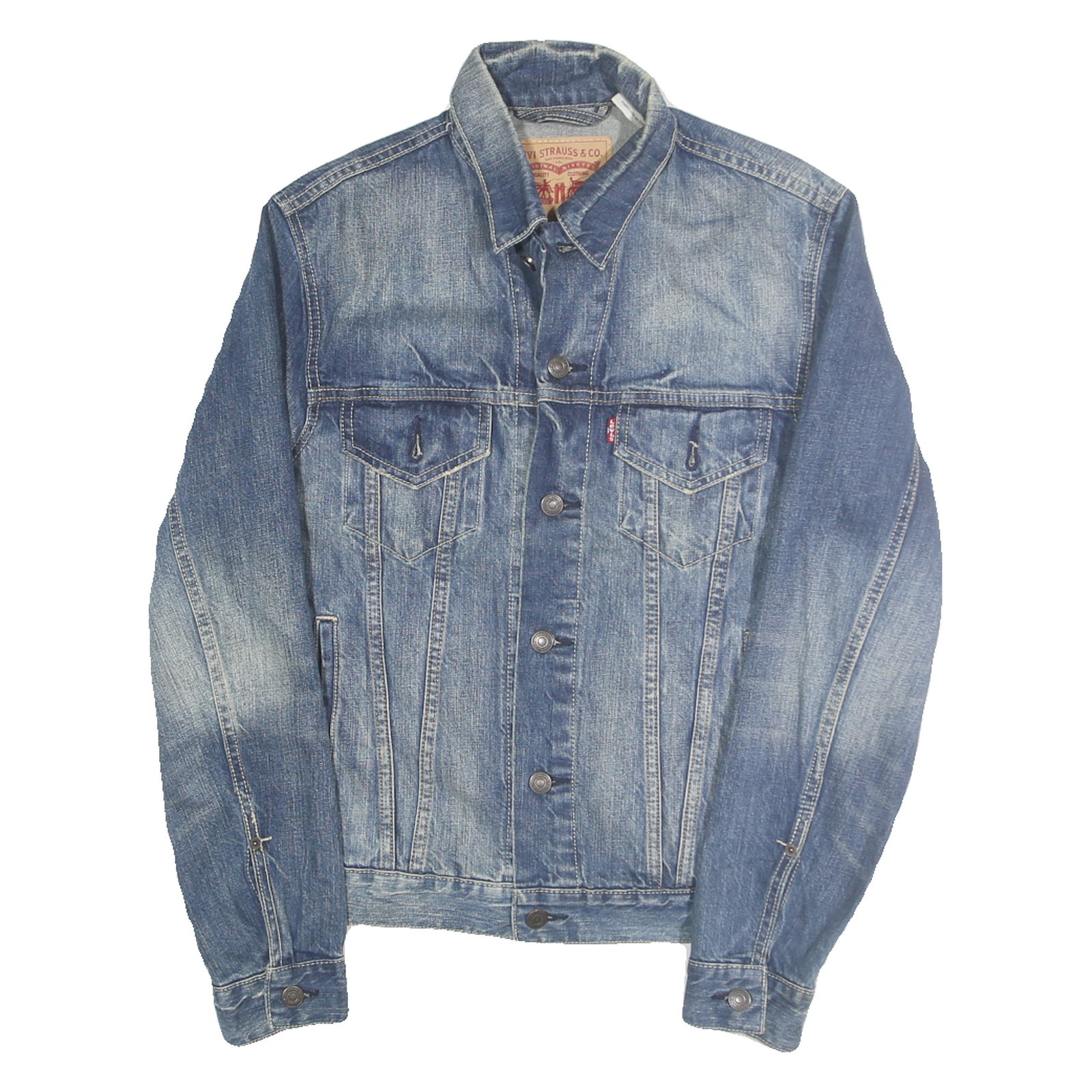 LEVI'S Mens Blue Denim Jacket S Cotton Plain Button Closure Classic Fit